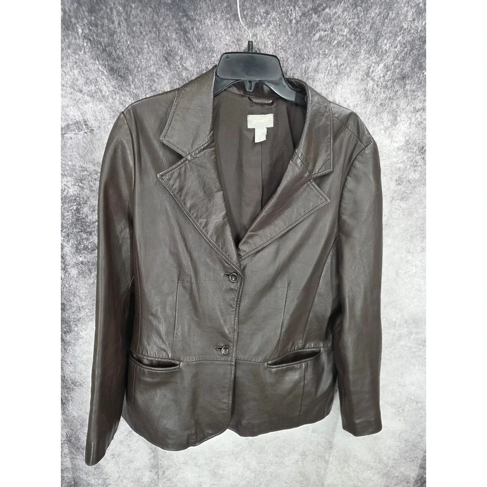 Old Navy Blazer Jacket Womens XL Dark Brown Leather Office Wear Y2K Mob Wife